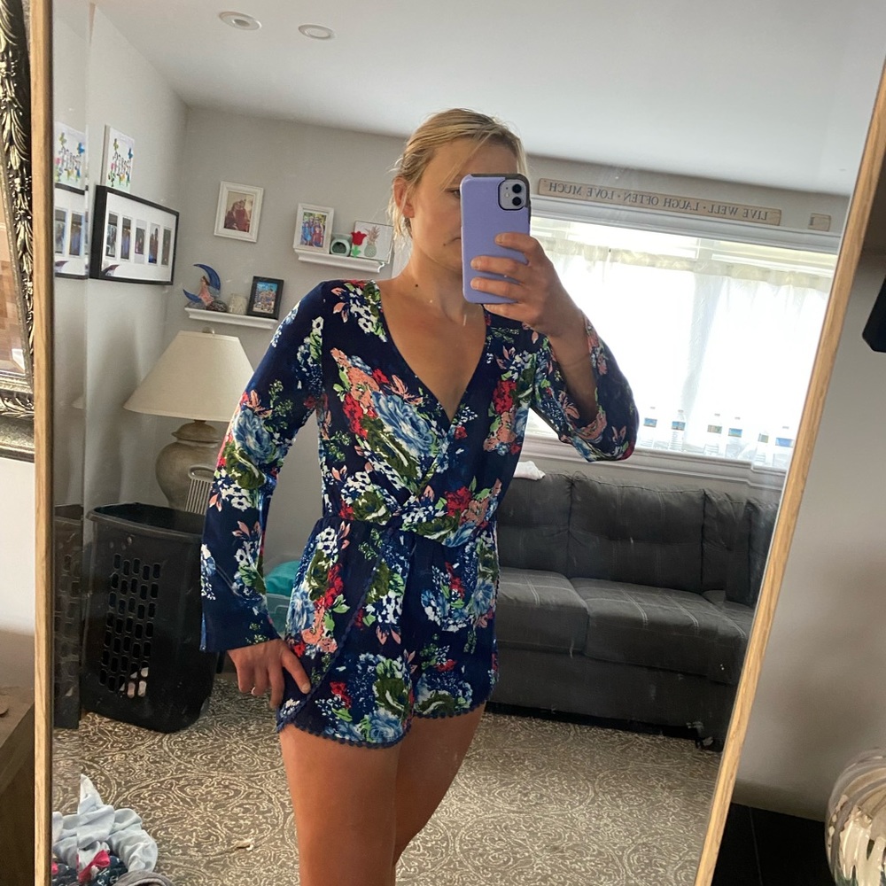 Navy floral romper
